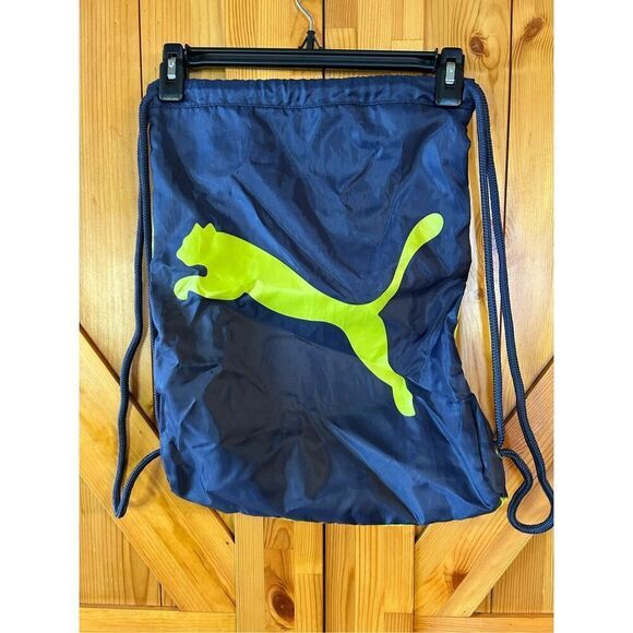 Puma  Bag Nylon Blue with Neon Yellow Straps Zip Pocket inside & Drawstring (057 - Picture 1 of 6